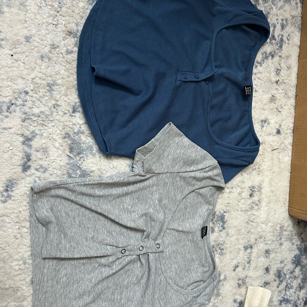 Casual Blue and Gray Button-Front Tops